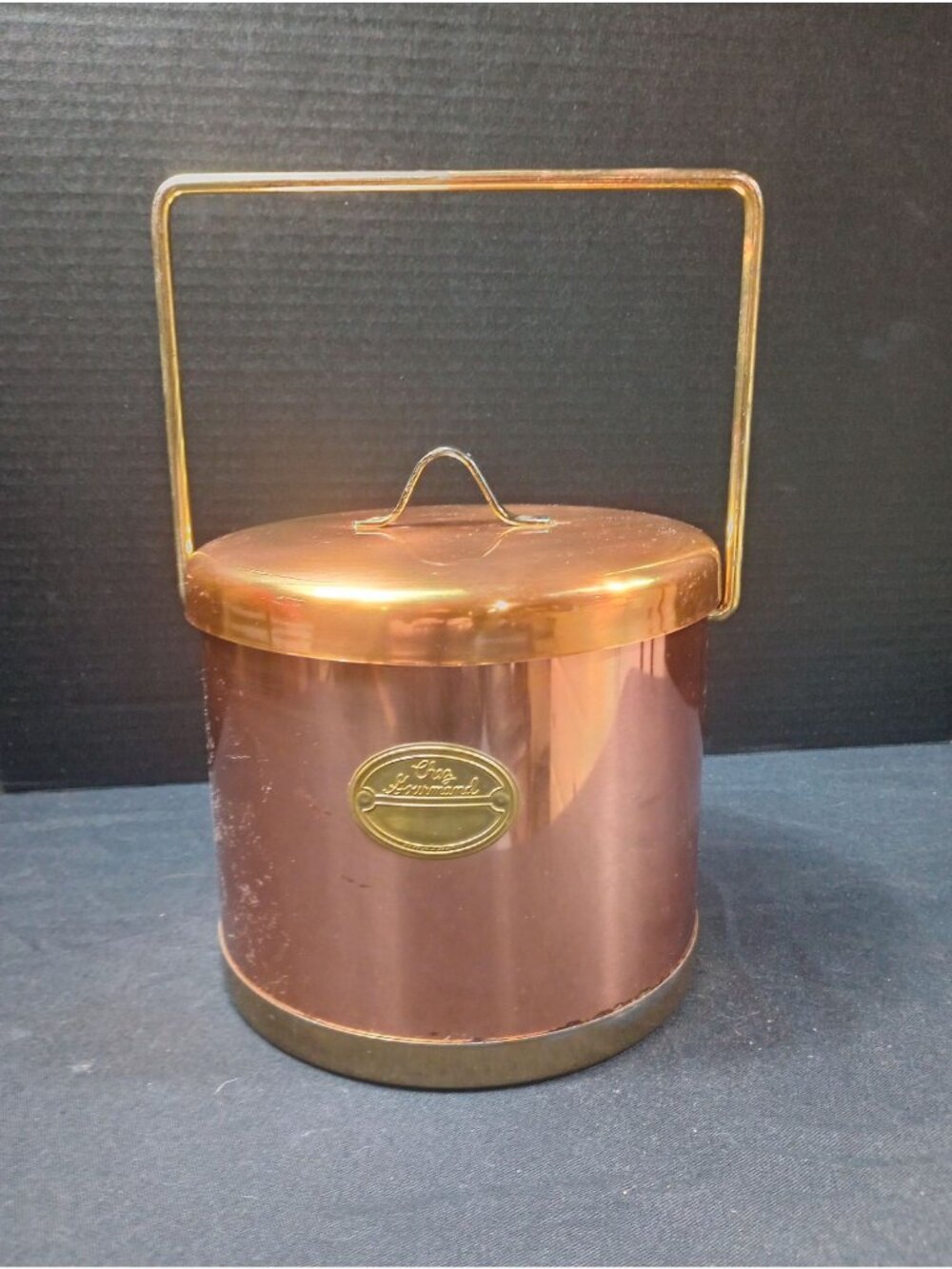 Vintage Chez Gourmand Copper Plated Ice Bucket with Brass Handle